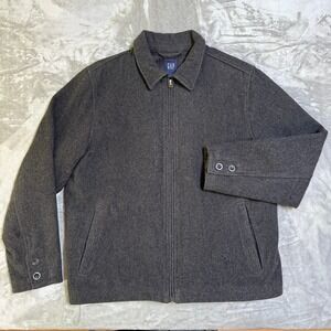 Gap Full Zip Wool Coat Mens Large Gray Lined Jacket Pockets Collar Y2K Insulated